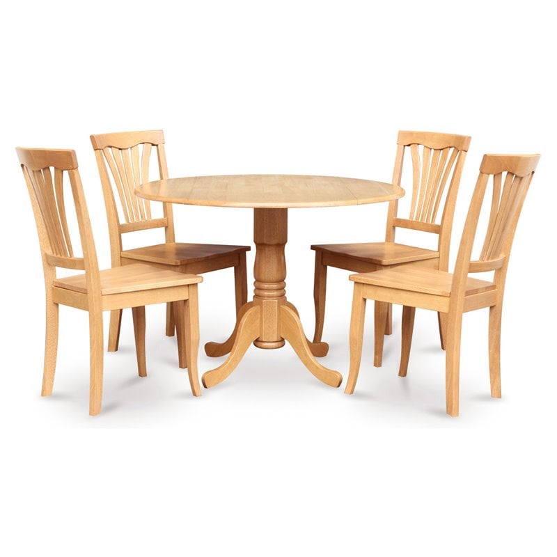 Pemberly Row 5-Piece Round Pedestal Wood Dining Set in Oak Finish