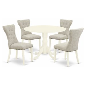 Pemberly Row 5-Piece Round Dining Table Set in Linen White Finish