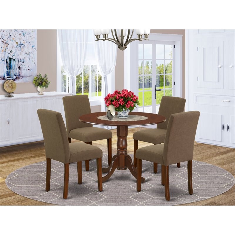 Pemberly Row 5-Piece Dining Set with Mahogany Table & Coffee Chairs