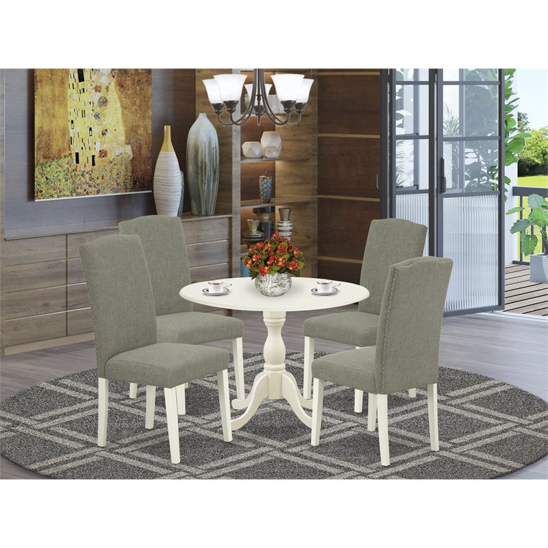 Pemberly Row 5-Piece Wood Dining Set in Linen White & Dark Shitake