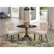 Pemberly Row 3-Piece Dining Set in Walnut & Tufted Light Tan Chairs
