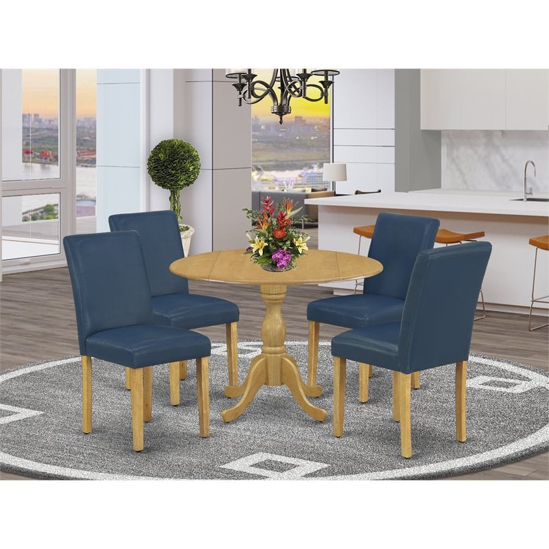 Pemberly Row 5-Piece Oak and Oasis Blue Drop-Leaf Dining Table Set