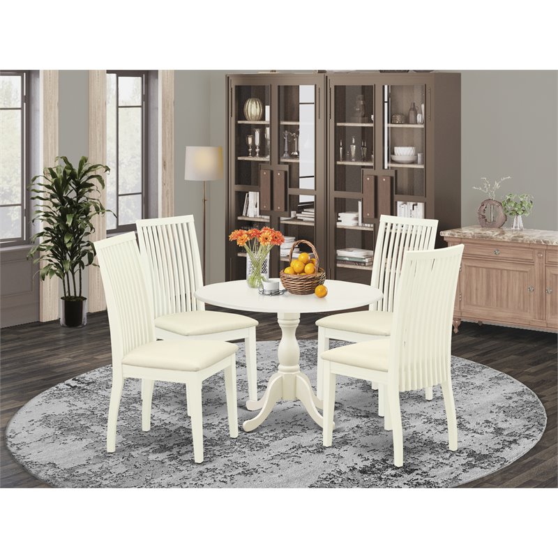 Pemberly Row 5-Piece Wood Dining Set with Linen Seats in White Finish
