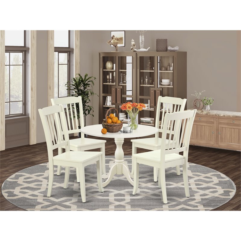 Pemberly Row 5-Piece Dining Set with Wood Table and Chairs in Linen White