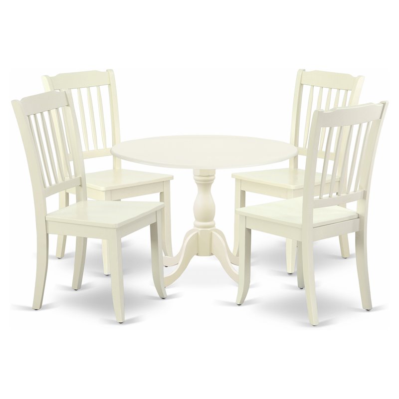 Pemberly Row 5-Piece Dining Set with Wood Table and Chairs in Linen White