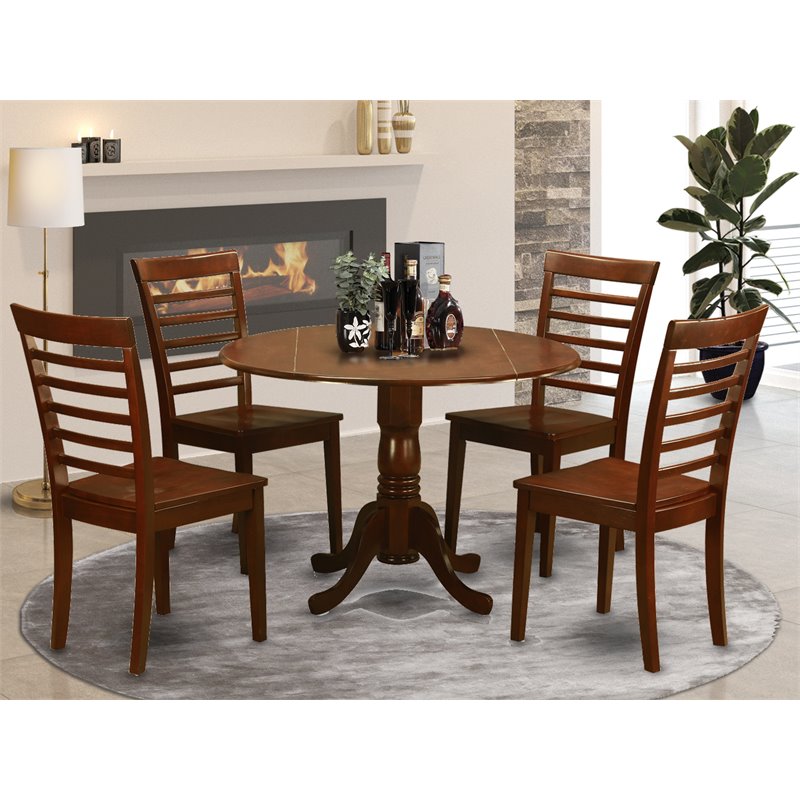 Pemberly Row 5-Piece Mahogany Round Dining Set with Ladder Back Chairs