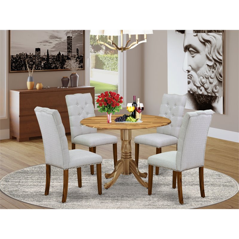 Pemberly Row 5-Piece Wood Dining Set with Parson Chairs in Natural Gray