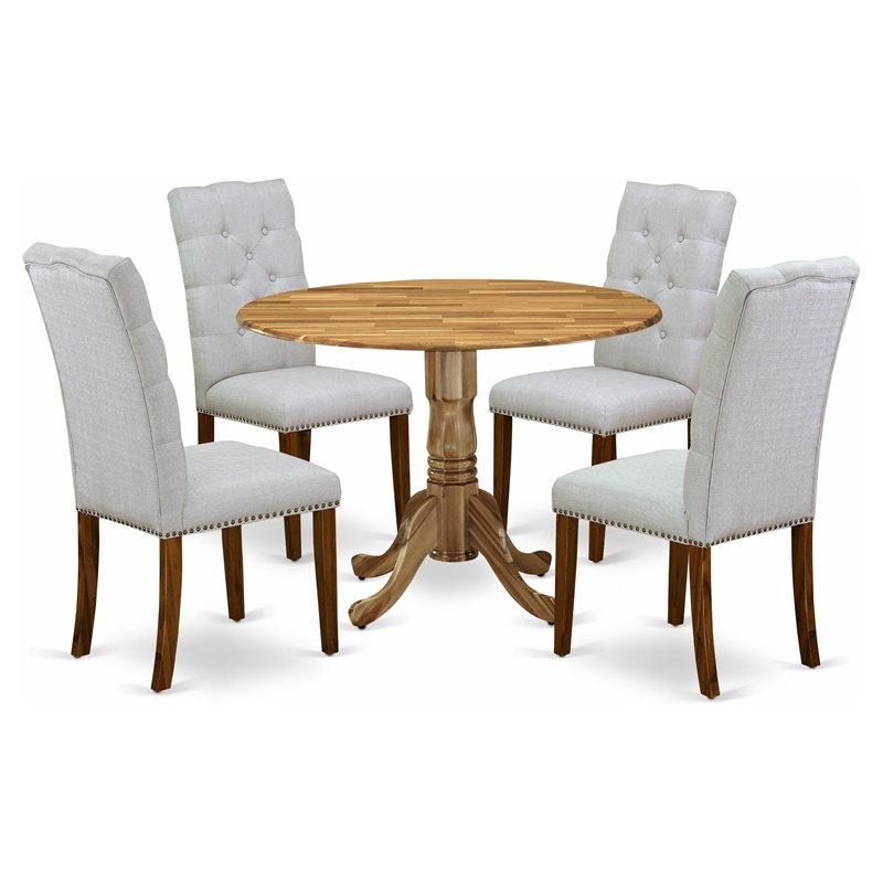 Pemberly Row 5-Piece Wood Dining Set with Parson Chairs in Natural Gray