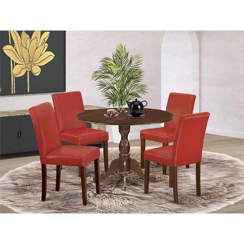 Pemberly Row 5-Piece Mahogany Dining Set with Round Table and Padded Chairs