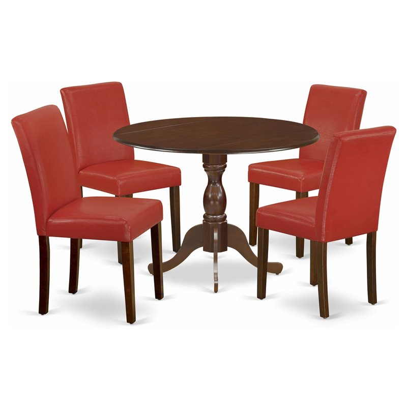 Pemberly Row 5-Piece Mahogany Dining Set with Round Table and Padded Chairs