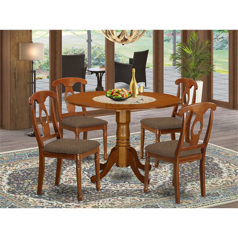 Pemberly Row 5-Piece Saddle Brown Dining Set with Drop Leaf Table