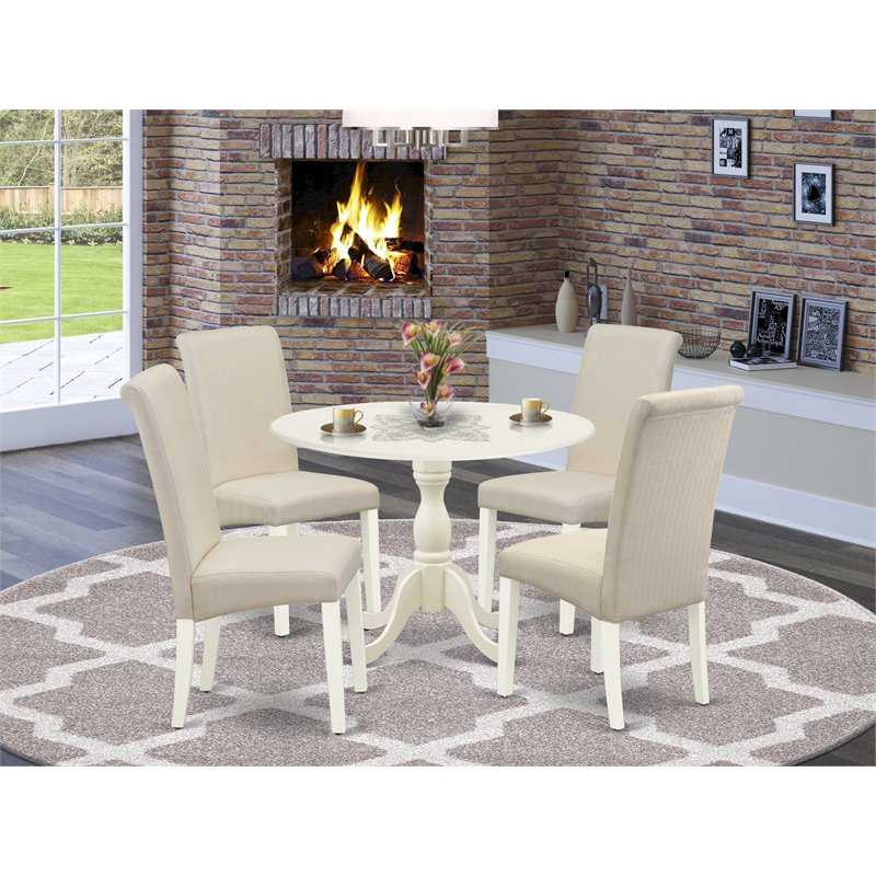 Pemberly Row 5-Piece Wood Dining Set in Linen White and Cream Finish
