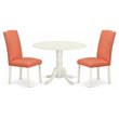 Pemberly Row 3-Pc Dining Set with Round Linen White Table and Pink Chairs