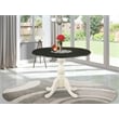 Pemberly Row Round Kitchen Table with Black Top and Linen White Pedestal