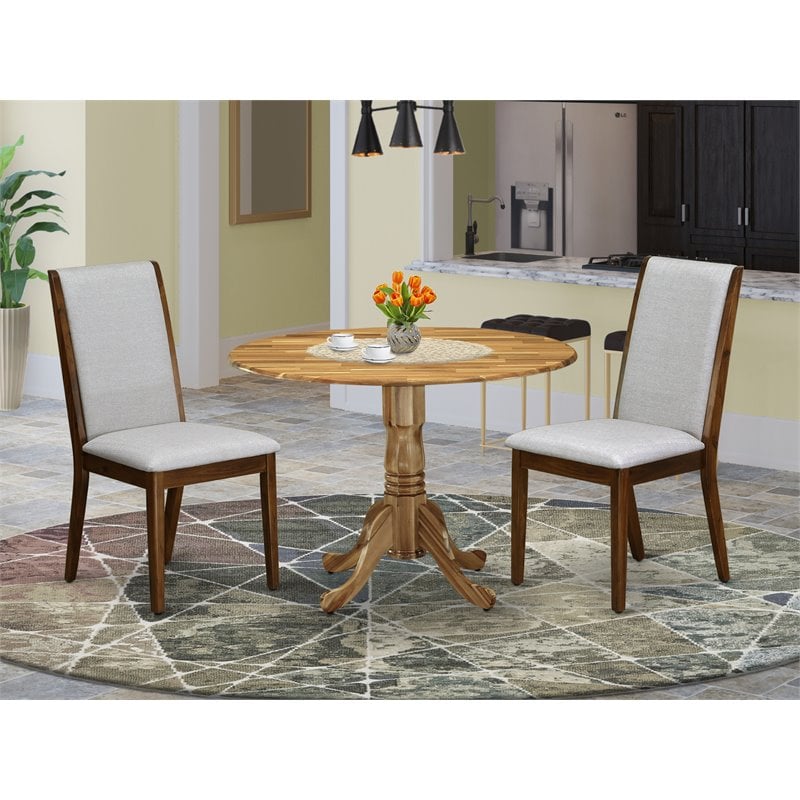 Pemberly Row 3-Piece Round Wood Dining Set with 2 Fabric Chairs