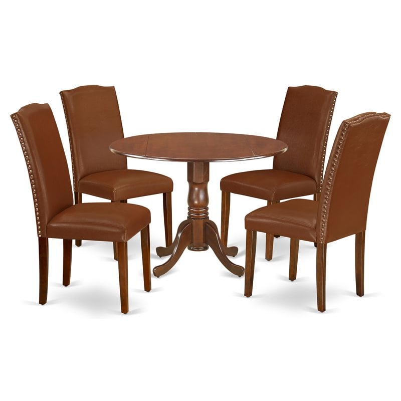 Pemberly Row 5-Piece Mahogany Round Wood Dining Set with PU Leather Chairs