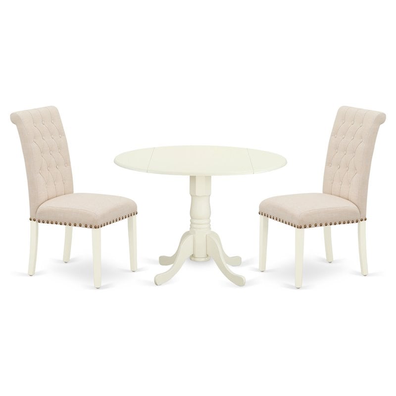 Pemberly Row 3-Piece Wood Dining Set with Microfiber Fabric in Linen White