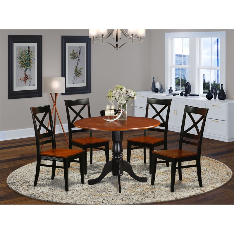Pemberly Row 5-Piece Round Wood Dining Set with Black/Cherry Finish
