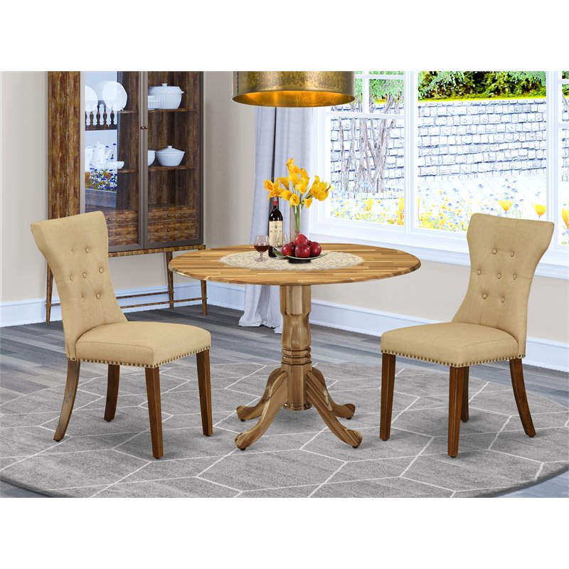 Pemberly Row 3-Piece Wood Dining Set with Parson Chairs in Natural Linen