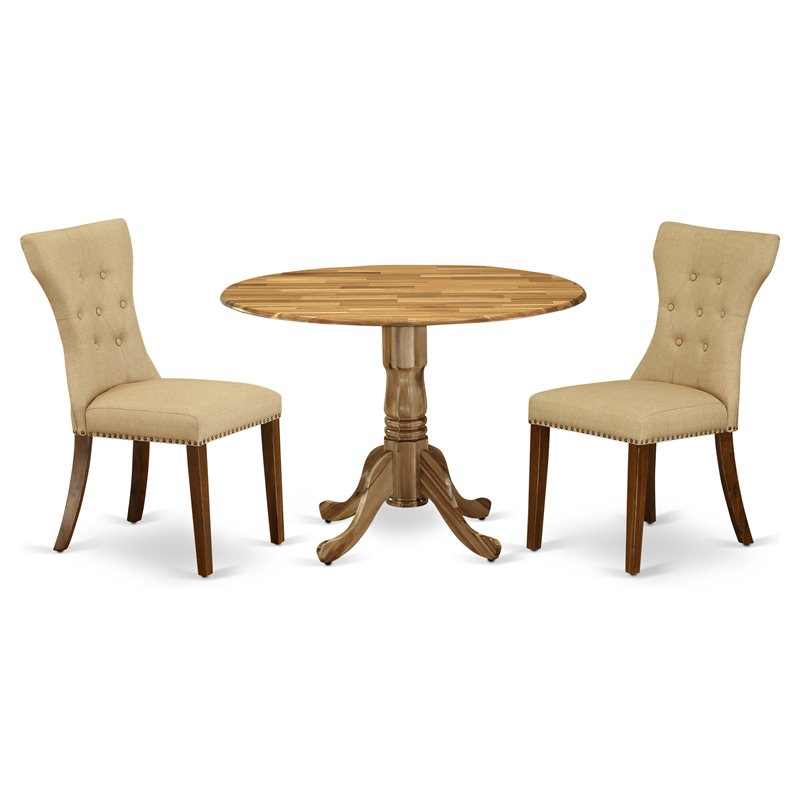 Pemberly Row 3-Piece Wood Dining Set with Parson Chairs in Natural Linen