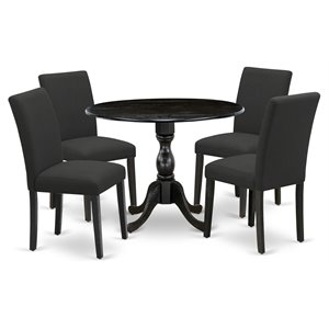 Pemberly Row 5-Piece Wood Dining Set in Wire Brush Black Upholstery