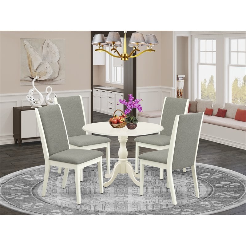 Pemberly Row 5-Piece Wood Dining Set with Linen Fabric Chairs in Shitake