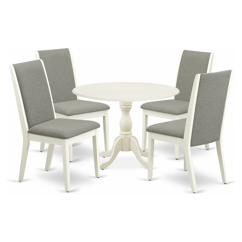 Pemberly Row 5-Piece Wood Dining Set with Linen Fabric Chairs in Shitake