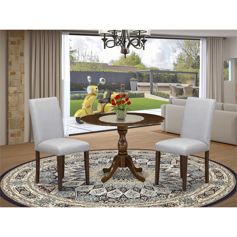 Pemberly Row 3-Piece Dining Set in Walnut with Gray Upholstered Chairs
