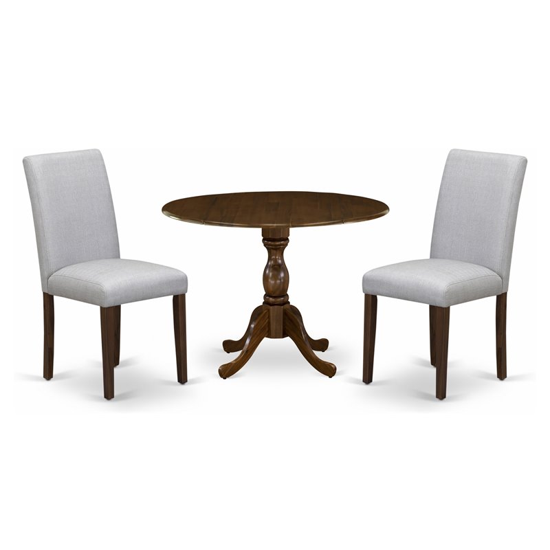Pemberly Row 3-Piece Dining Set in Walnut with Gray Upholstered Chairs
