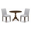 Pemberly Row 3-Piece Dining Set in Walnut with Gray Upholstered Chairs