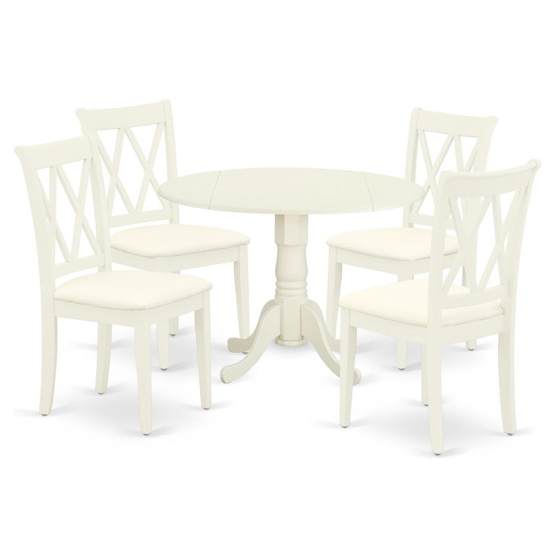 Pemberly Row 5-Piece Wood Dining Table Set with Fabric Seats in White