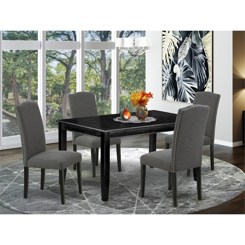 Pemberly Row 5-Piece Wood Dining Set in Black and Gotham Gray Linen