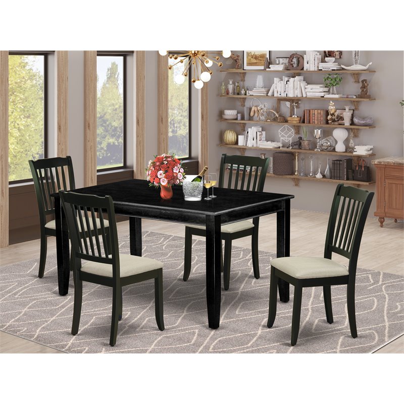 Pemberly Row 5-Piece Black Wood Dining Set with Cream Linen Chairs