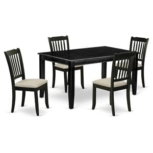 Pemberly Row 5-Piece Black Wood Dining Set with Cream Linen Chairs
