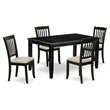 Pemberly Row 5-Piece Black Wood Dining Set with Cream Linen Chairs