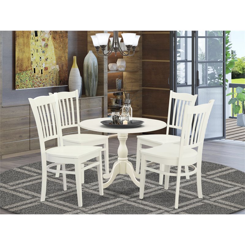 Pemberly Row 5-Piece White Wood Dining Table Set with Slatted Chairs