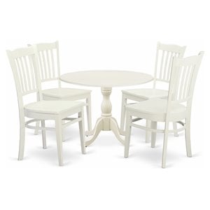 Pemberly Row 5-Piece White Wood Dining Table Set with Slatted Chairs