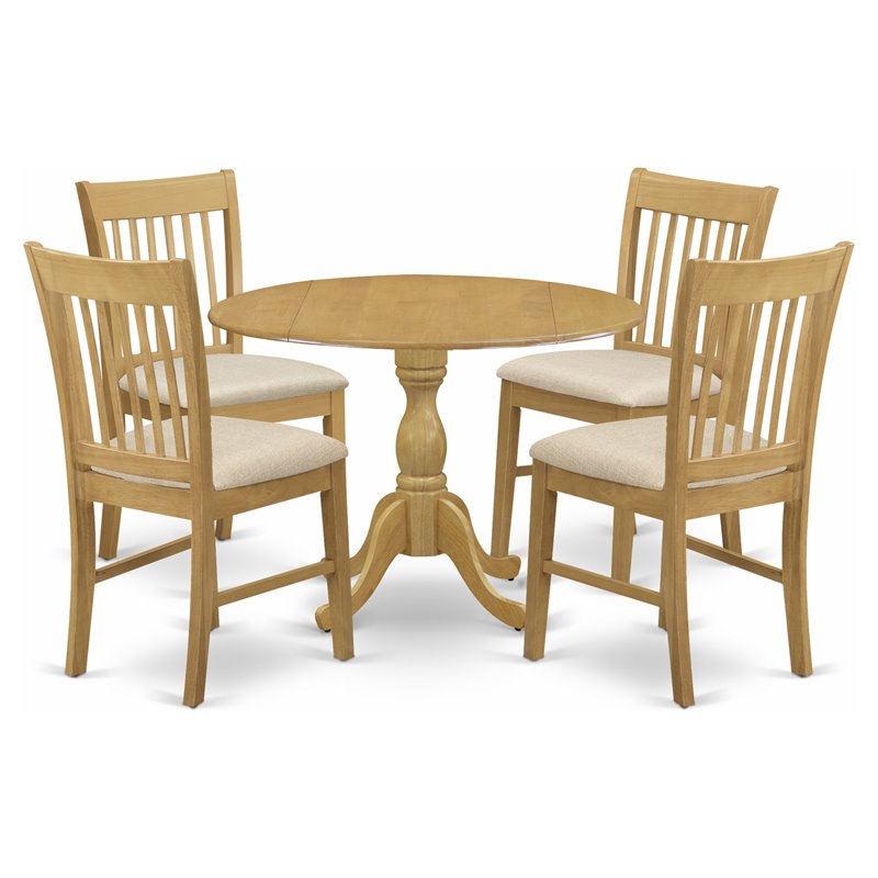 Pemberly Row 5-Piece Wood Dining Set with Linen Seats in Oak Finish