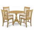 Pemberly Row 5-Piece Wood Dining Set with Linen Seats in Oak Finish