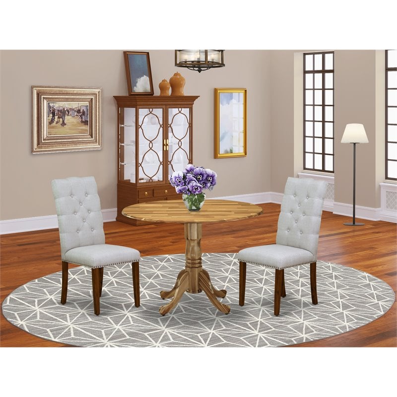 Pemberly Row 3-Piece Natural Wood Dining Set with Upholstered Chairs