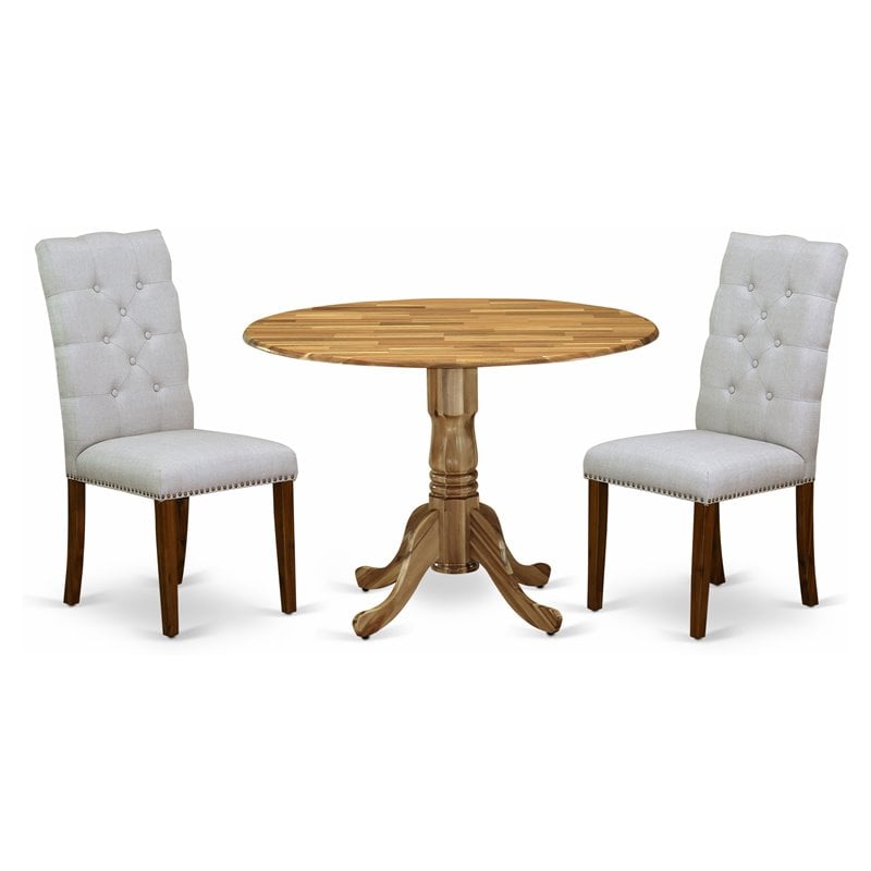 Pemberly Row 3-Piece Natural Wood Dining Set with Upholstered Chairs