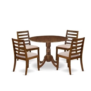 Pemberly Row 5-Piece Mid-Century Walnut Dining Set with Upholstered Chairs
