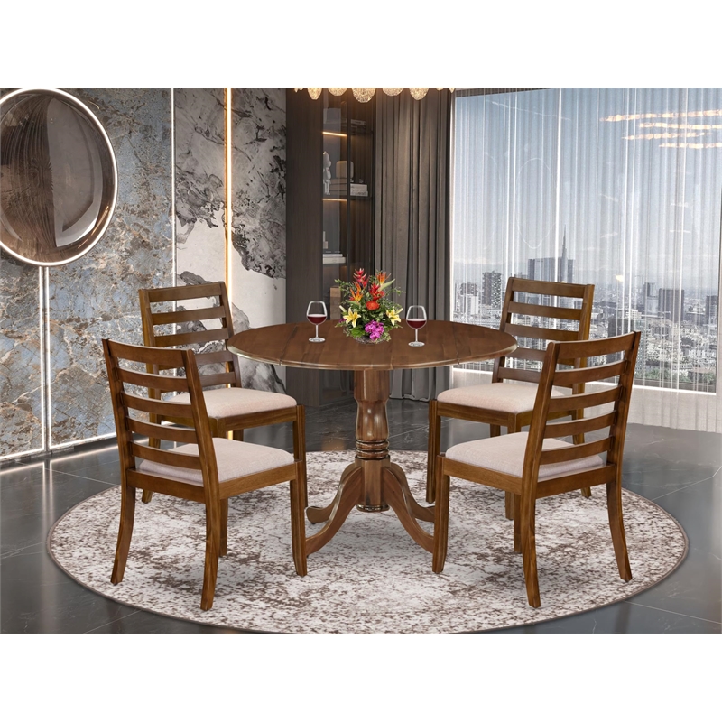 Pemberly Row 5-Piece Mid-Century Walnut Dining Set with Upholstered Chairs