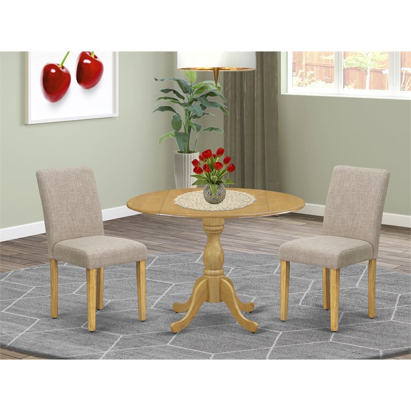 Pemberly Row 3-Piece Wood Dining Set with Drop Leaf Table in Oak and Tan