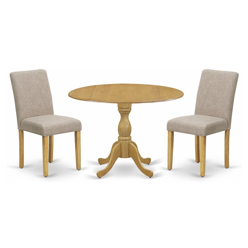 Pemberly Row 3-Piece Wood Dining Set with Drop Leaf Table in Oak and Tan