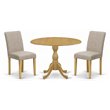 Pemberly Row 3-Piece Wood Dining Set with Drop Leaf Table in Oak and Tan