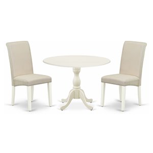 Pemberly Row 3-Pc Wooden Dining Set in Linen White/Cream Finish