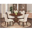 Pemberly Row 5-Pc Wooden Dining Set in Mahogany/Light Beige Finish