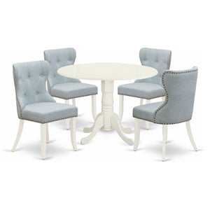 Pemberly Row 5-Piece Dining Room Set in Linen White with Baby Blue Chairs