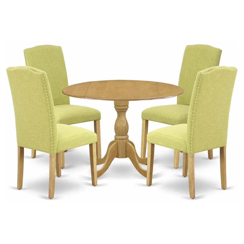 Pemberly Row 5-Piece Dining Set with Round Drop-Leaf Table in Oak Limelight